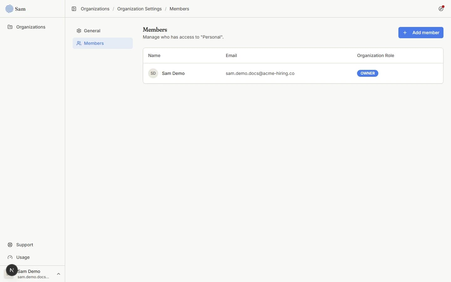 Organization member management with role-based access